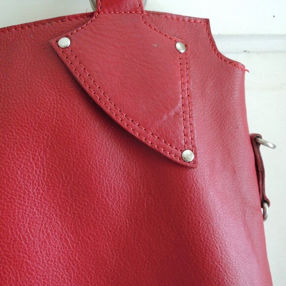 Cristian Red Italian Leather Shoulder Bag Satchel - Picture 7 of 14